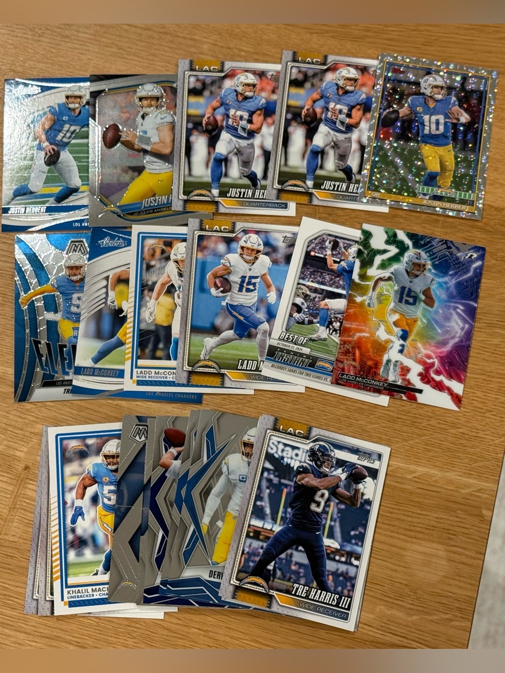 Los Angeles Chargers Football Card Lot - Justin Herbert, Ladd, McConkey, & more